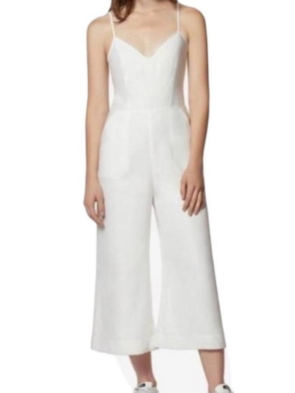 AVEC LES FILLES Women’s White Spaghetti-Strap Wide-Leg Jumpsuit